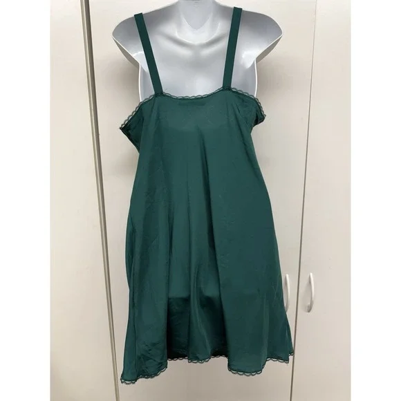 VTG 90's Val Mode Medium Green Slip Dress Lingerie Nightgown Cottagecore - Picture 4 of 7